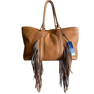 Lucchese Cowhide Leather Fringe Tote Camel Tan Travel Bag Western Rodeo Cowgirl